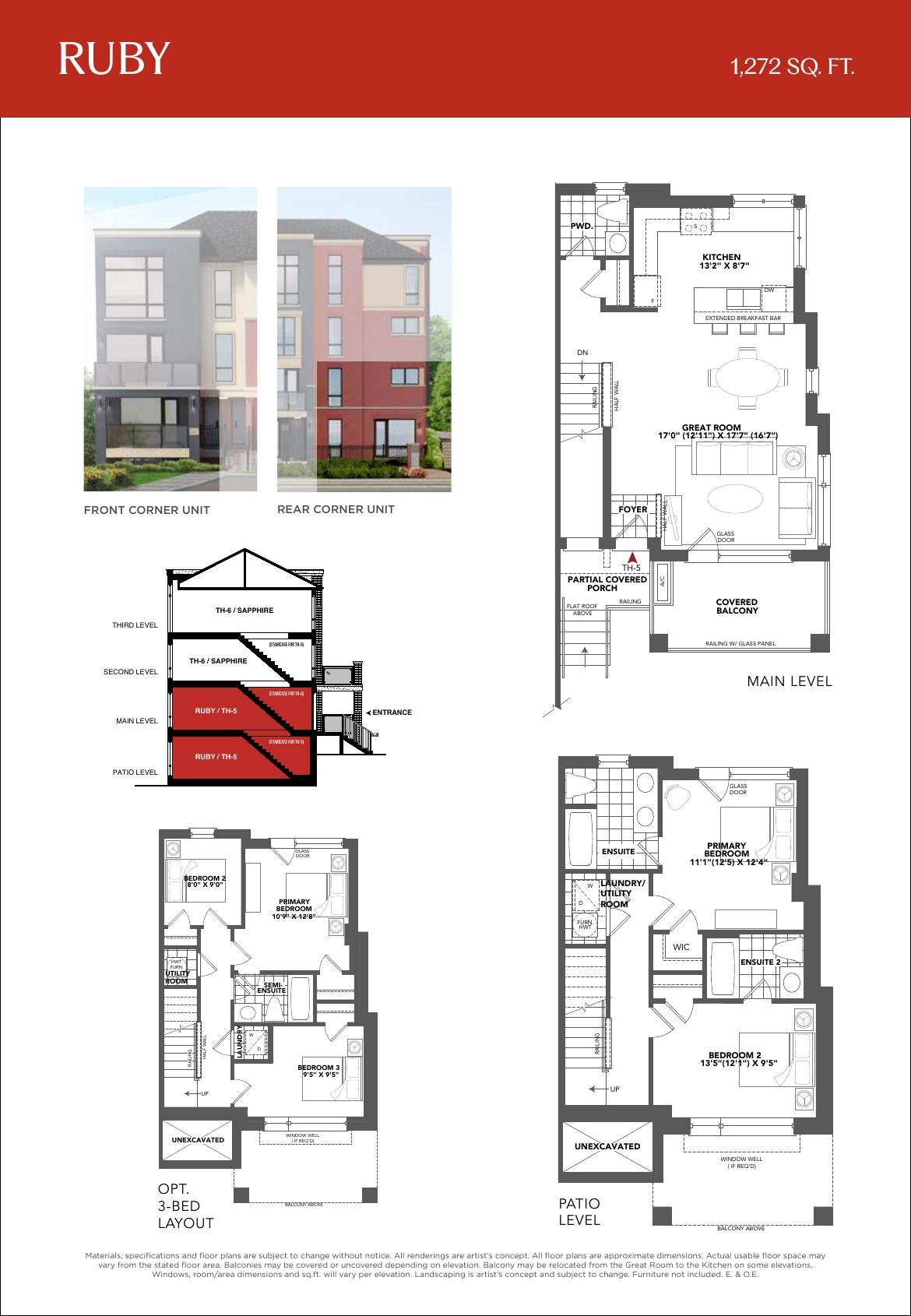 Ruby floor plan and elevation