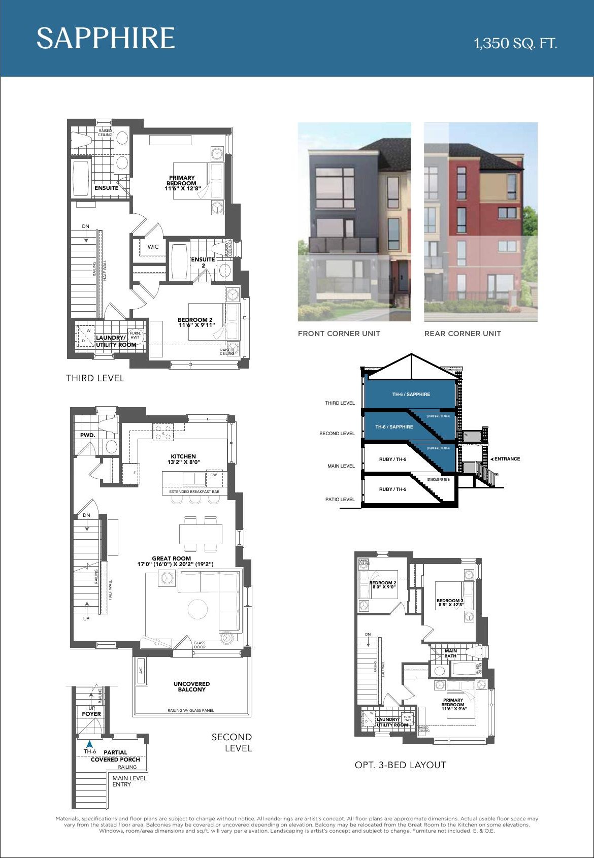 Sapphire floor plan and elevation