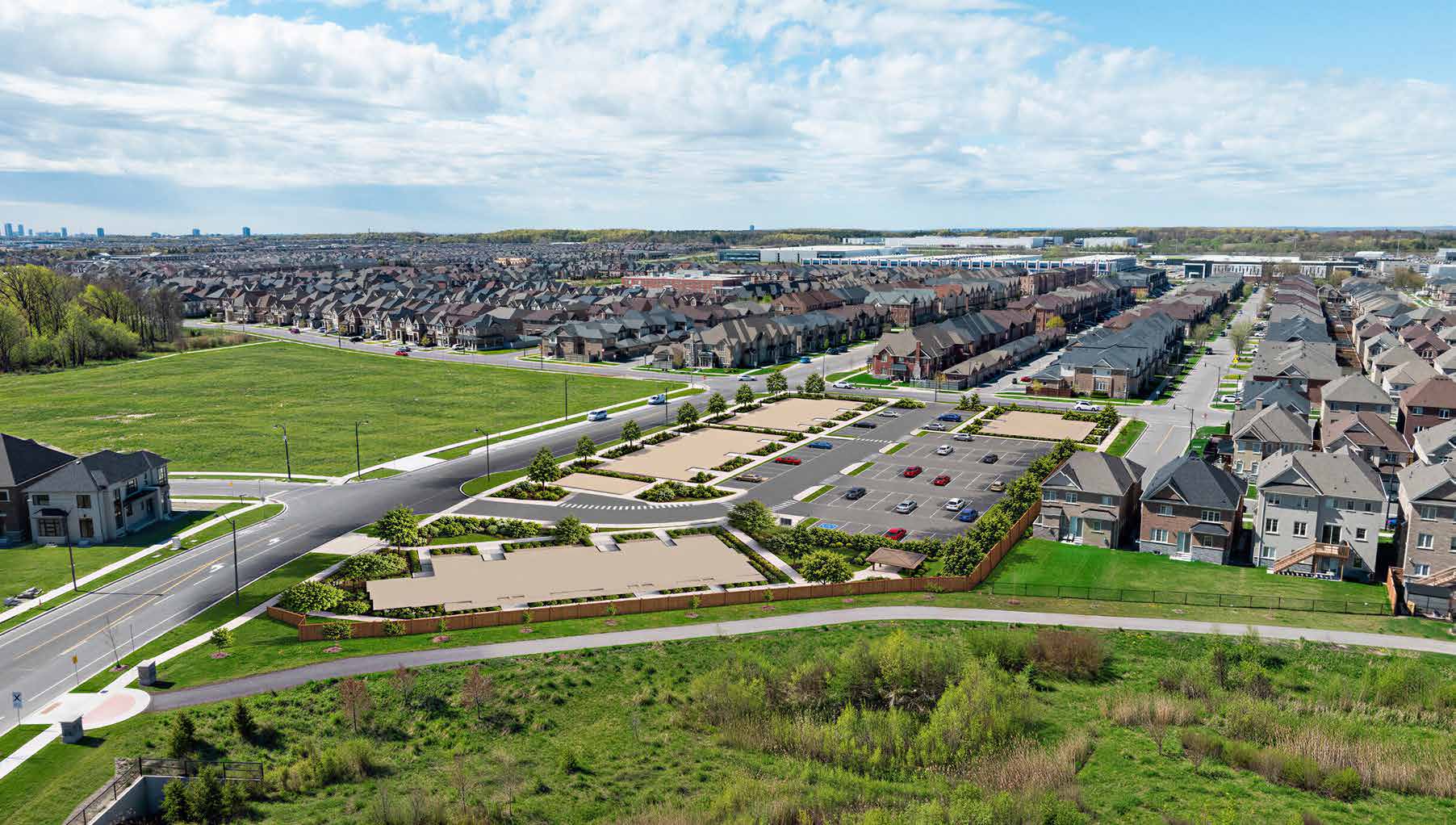 Aerial view of Brampton neighbourhood around Countryside Urban Towns